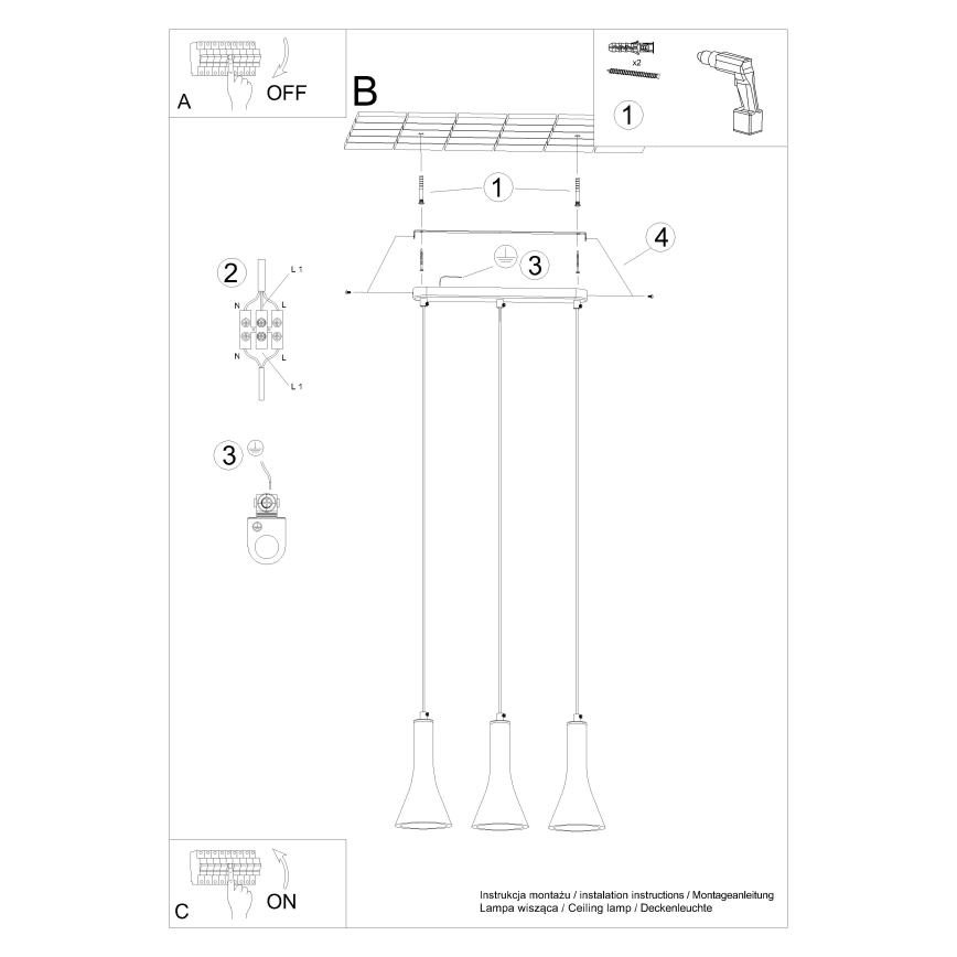 Candelabro suspenso REA 3xE14/12W/230V betão
