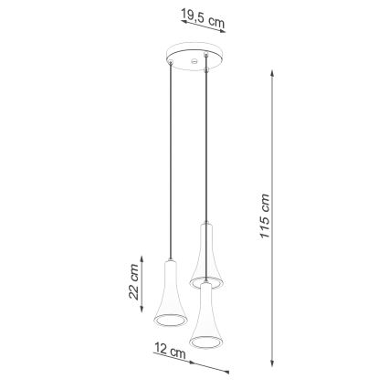 Candelabro suspenso REA 3xE14/12W/230V betão