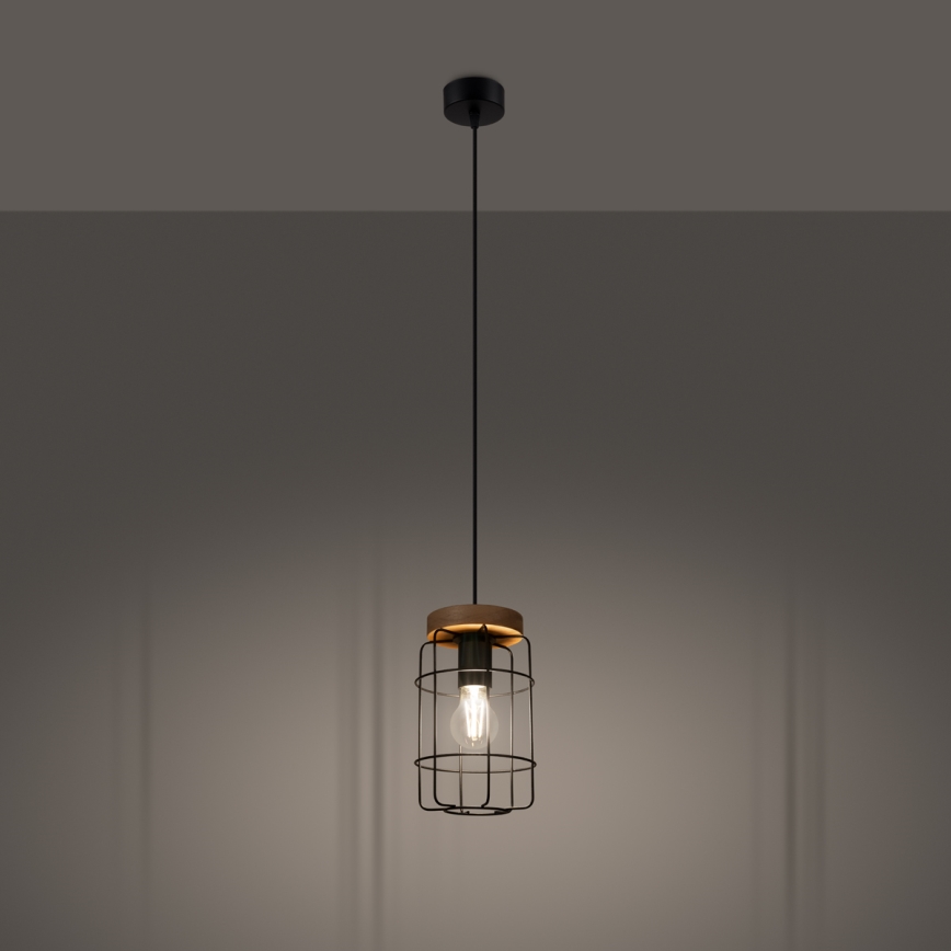 Candelabro suspenso GOTTO 1xE27/15W/230V preto/faia