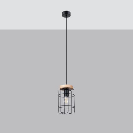 Candelabro suspenso GOTTO 1xE27/15W/230V preto/faia