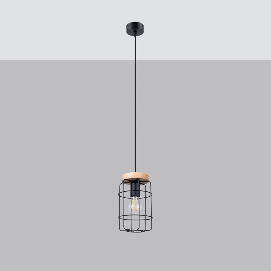 Candelabro suspenso GOTTO 1xE27/15W/230V preto/faia