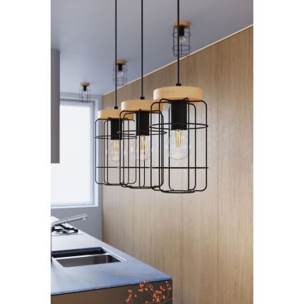 Candelabro suspenso GOTTO 1xE27/15W/230V preto/faia