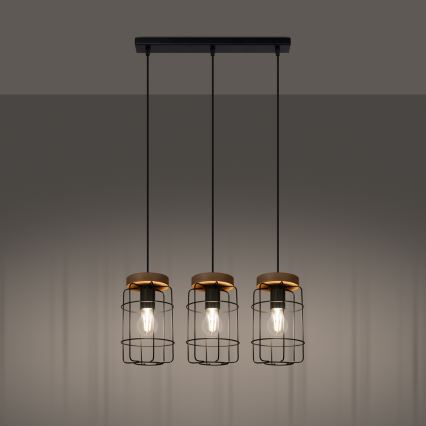 Candelabro suspenso GOTTO 3xE27/15W/230V preto/faia
