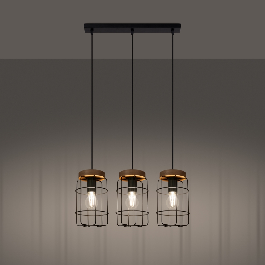 Candelabro suspenso GOTTO 3xE27/15W/230V preto/faia