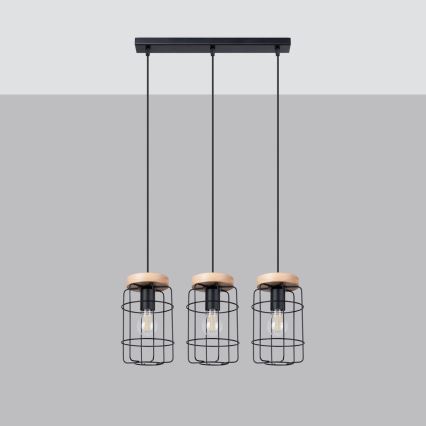 Candelabro suspenso GOTTO 3xE27/15W/230V preto/faia