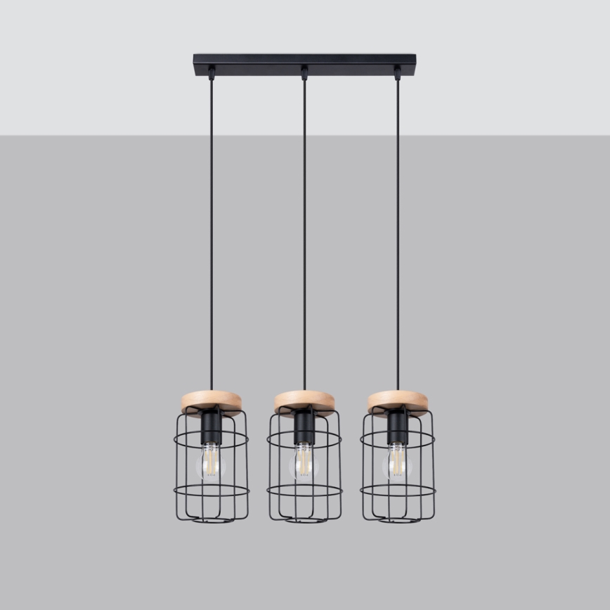 Candelabro suspenso GOTTO 3xE27/15W/230V preto/faia