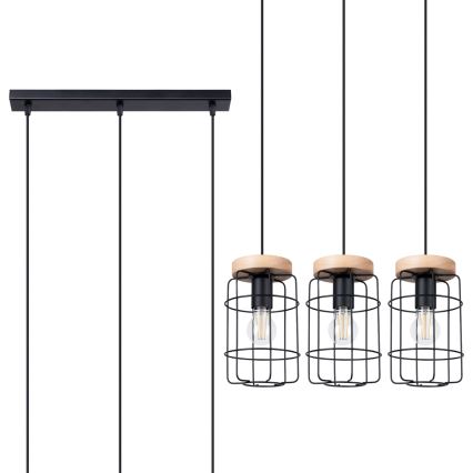 Candelabro suspenso GOTTO 3xE27/15W/230V preto/faia