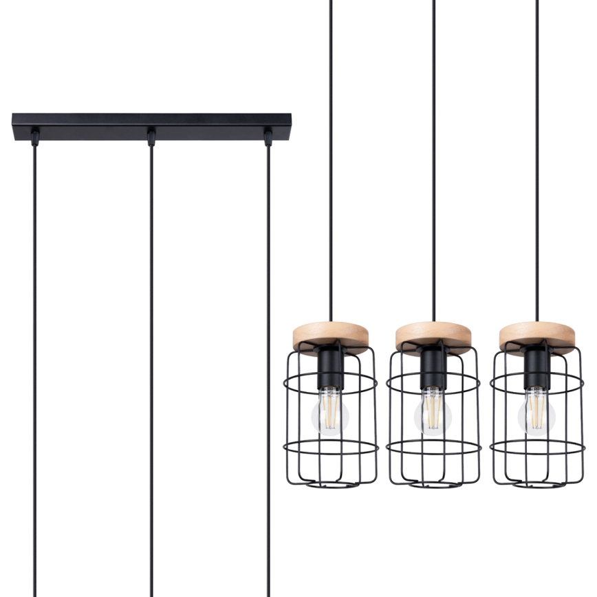 Candelabro suspenso GOTTO 3xE27/15W/230V preto/faia