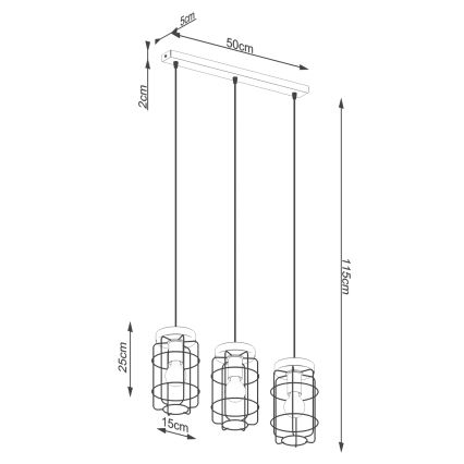 Candelabro suspenso GOTTO 3xE27/15W/230V preto/faia
