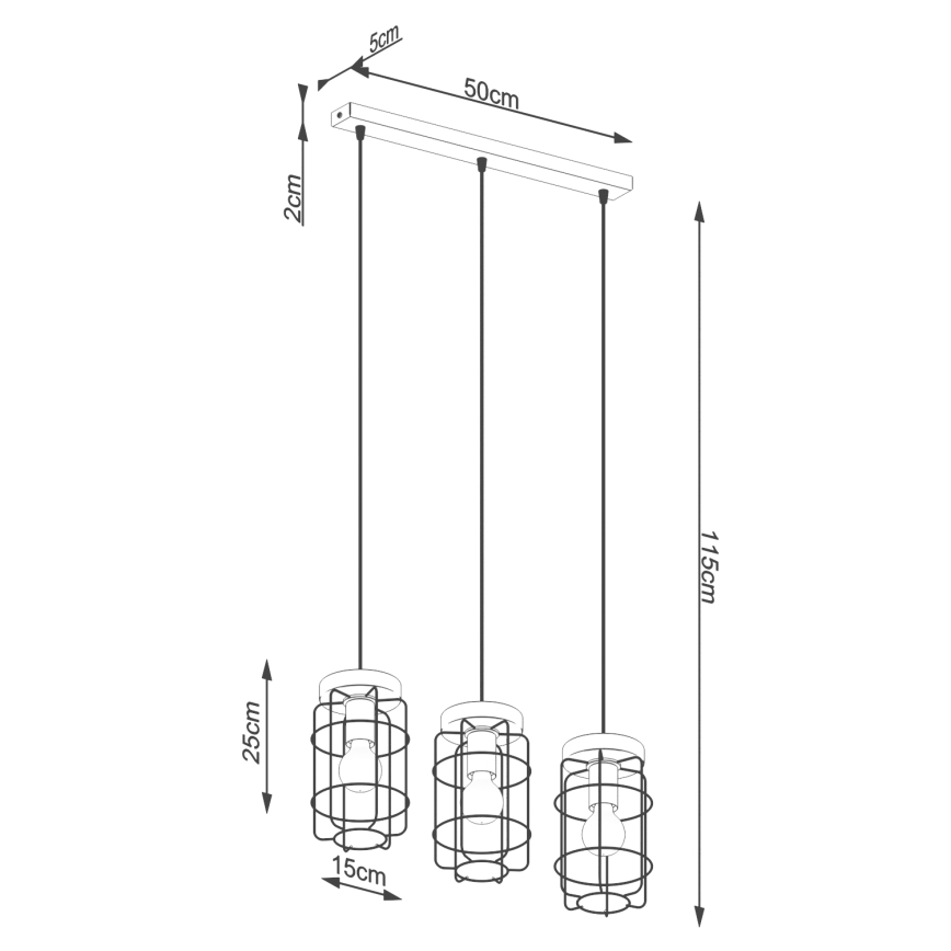 Candelabro suspenso GOTTO 3xE27/15W/230V preto/faia