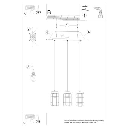 Candelabro suspenso GOTTO 3xE27/15W/230V preto/faia