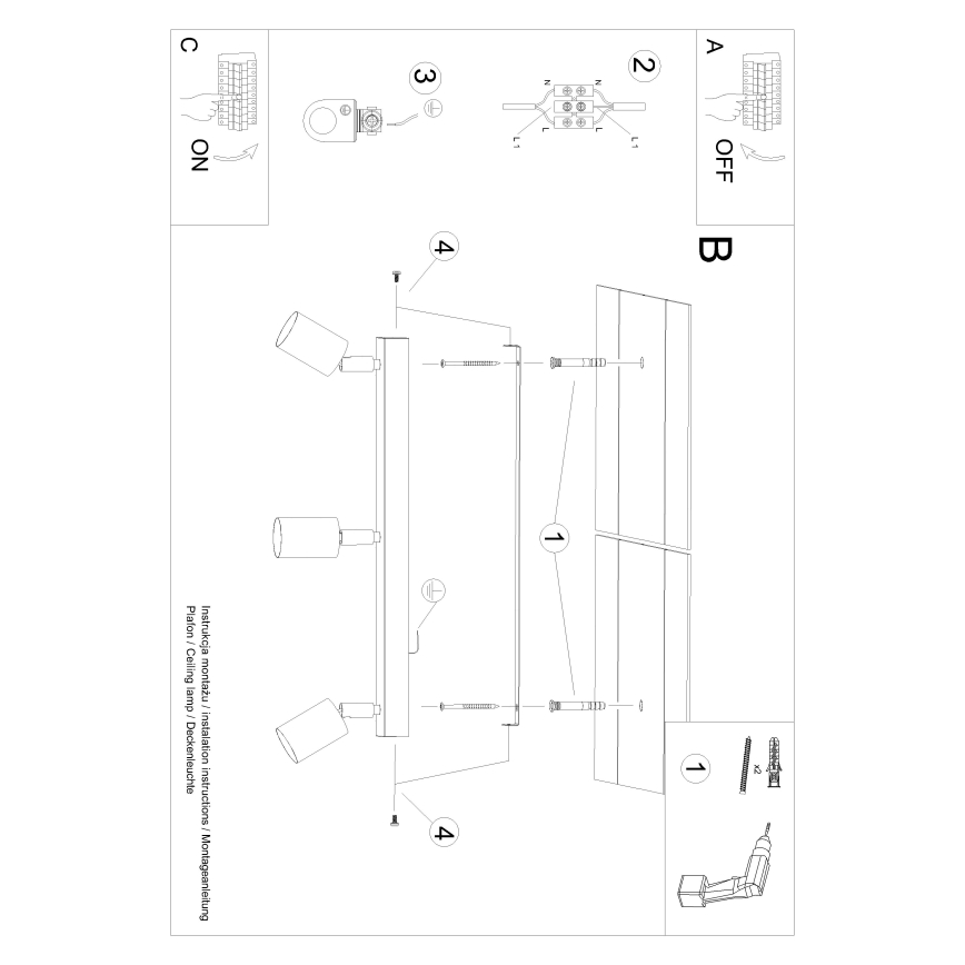 Foco VERDO 3xGU10/10W/230V preto/faia