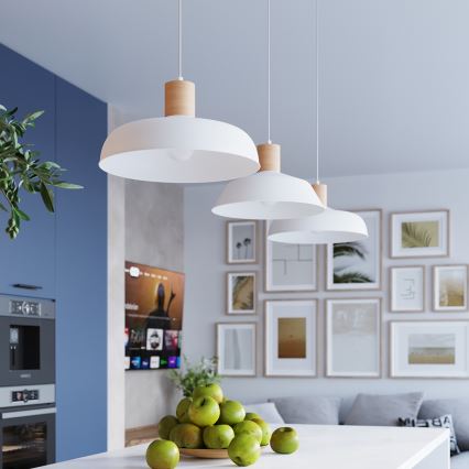 Candeeiro suspenso INDY 1xE27/15W/230V diâmetro 38 cm branco