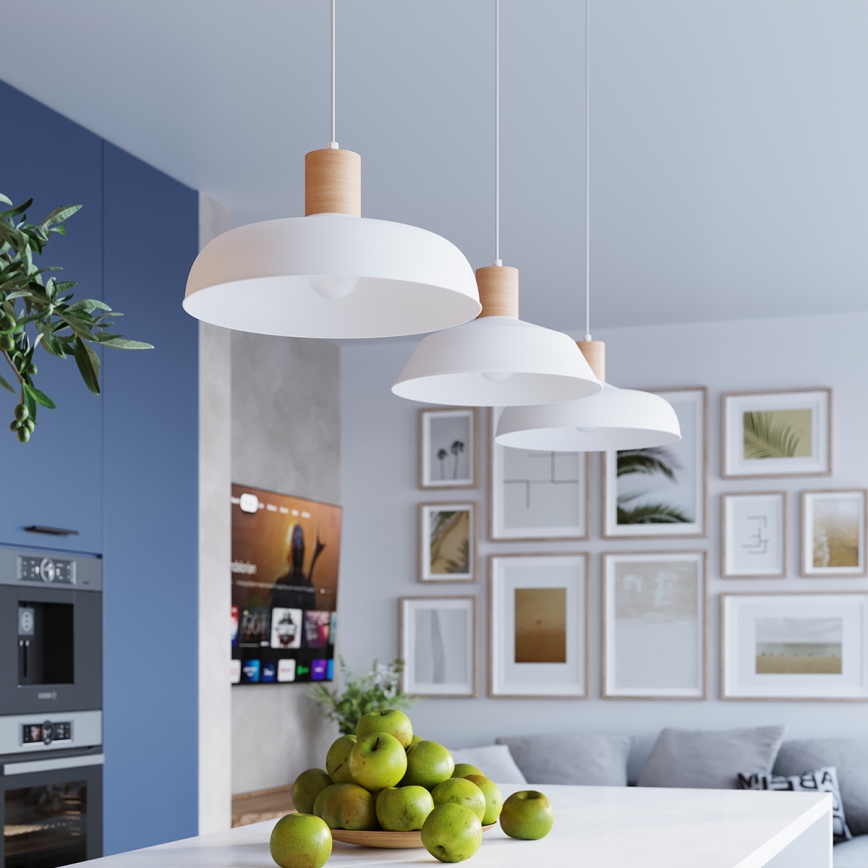 Candeeiro suspenso INDY 1xE27/15W/230V diâmetro 38 cm branco