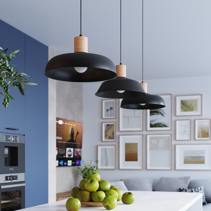 Candeeiro suspenso INDY 1xE27/15W/230V diâmetro 38 cm preto