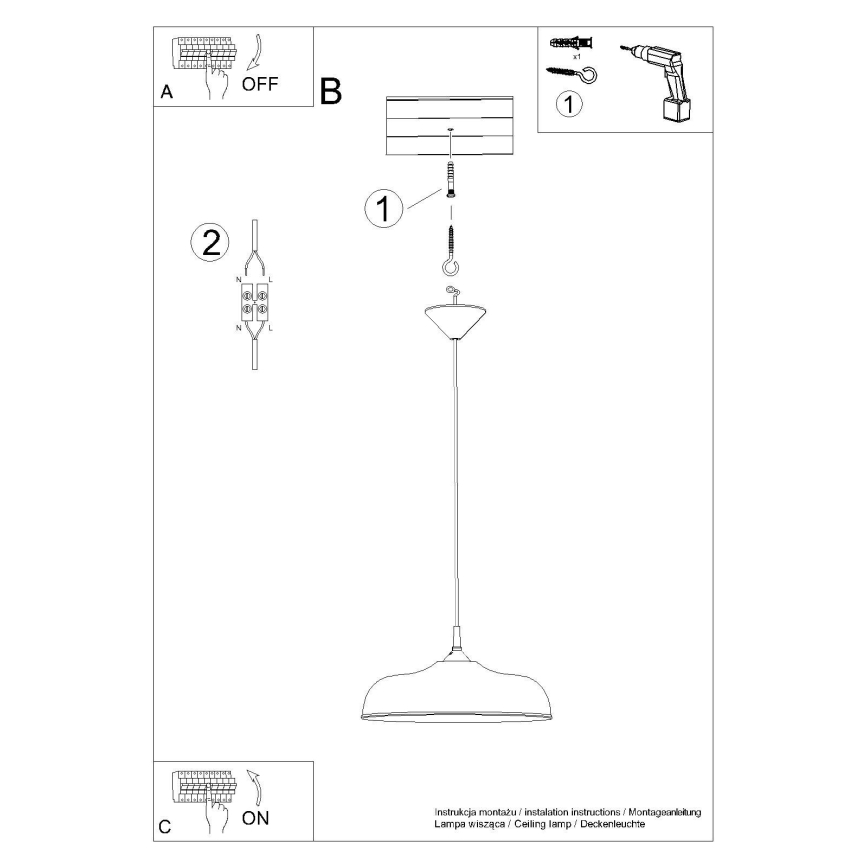 Candeeiro suspenso GINA 1xE27/15W/230V diâmetro 38 cm preto