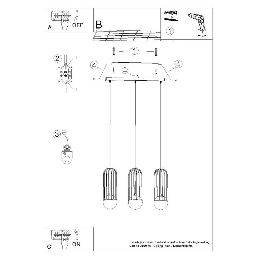 Candeeiro suspenso BRINA 3xG9/8W/230V preto
