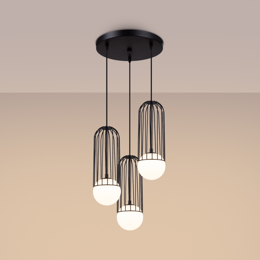 Candeeiro suspenso BRINA 3xG9/8W/230V preto