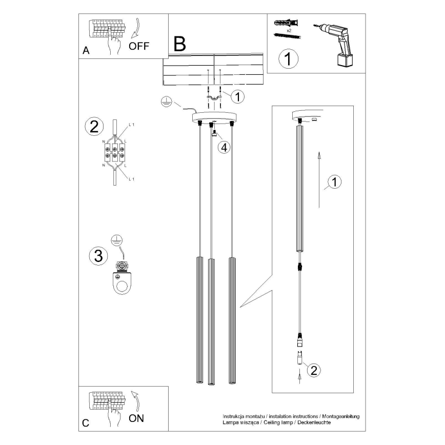 Candeeiro suspenso ARCHE 3xG9/8W/230V dourado