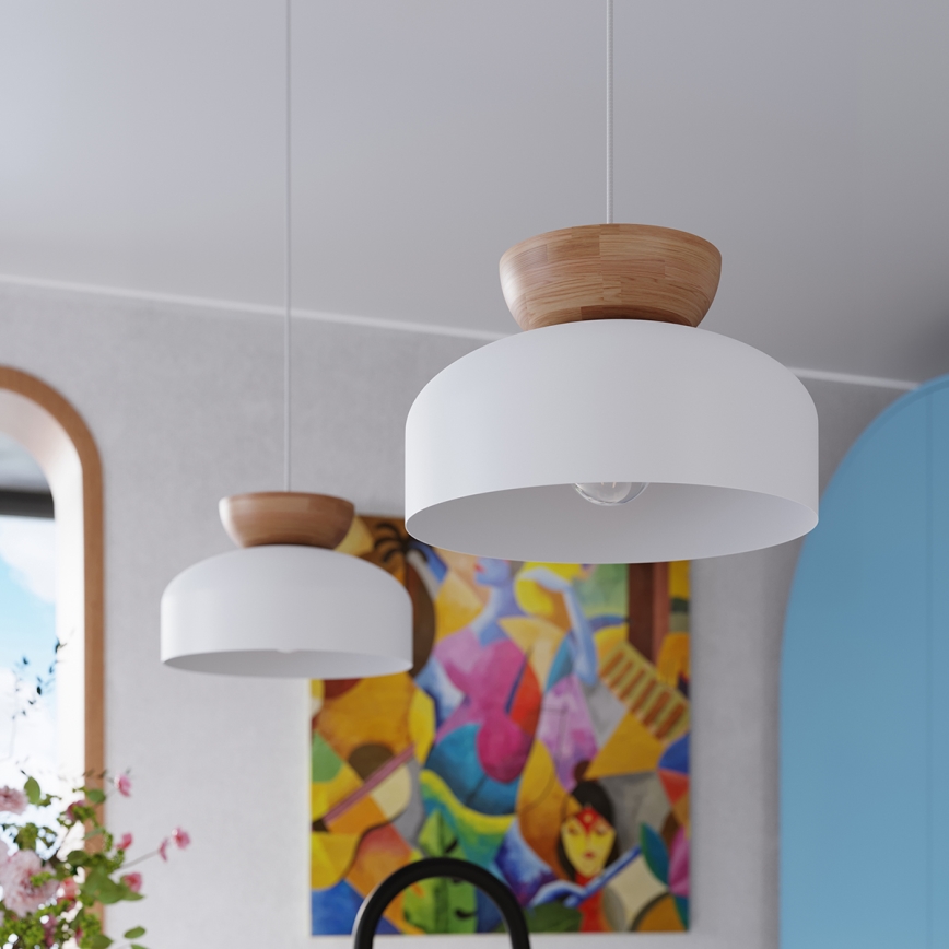 Candeeiro suspenso MARION 1xE27/15W/230V diâmetro 29,5 cm branco