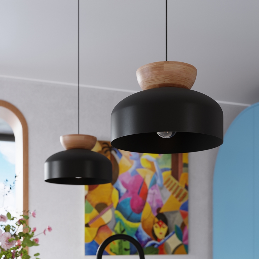 Candeeiro suspenso MARION 1xE27/15W/230V diâmetro 29,5 cm preto