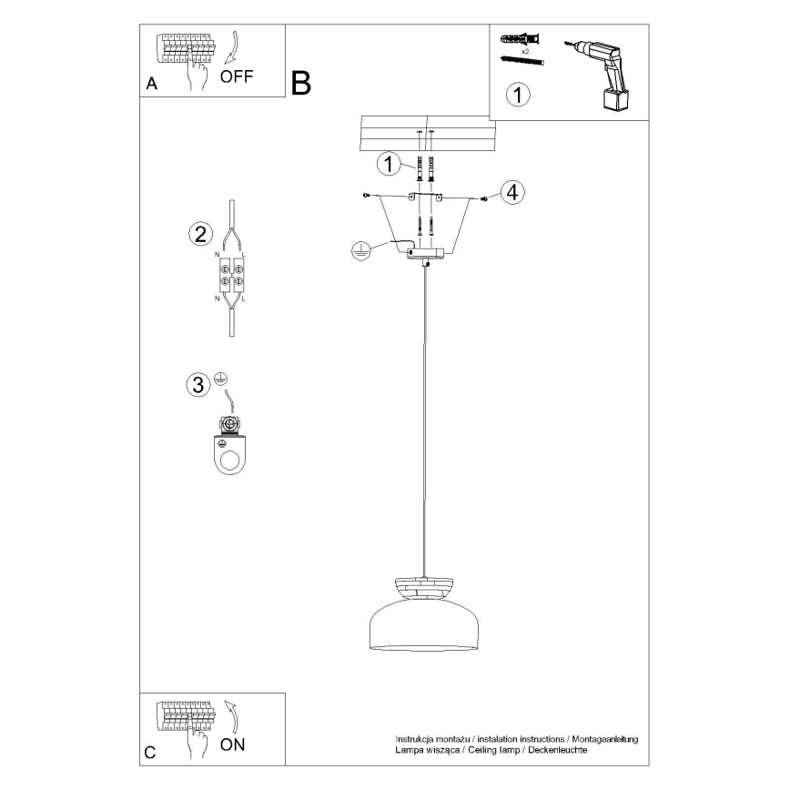 Candeeiro suspenso MARION 1xE27/15W/230V diâmetro 29,5 cm preto