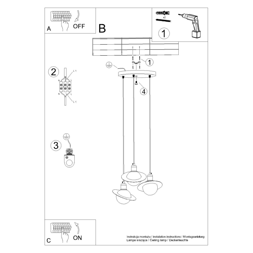Candeeiro suspenso HYPERION 3xG9/8W/230V preto