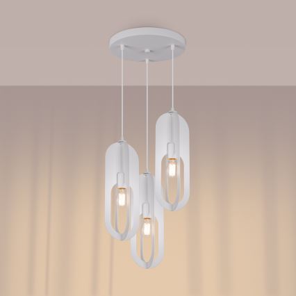 Candeeiro suspenso NICUS 3xE27/15W/230V branco