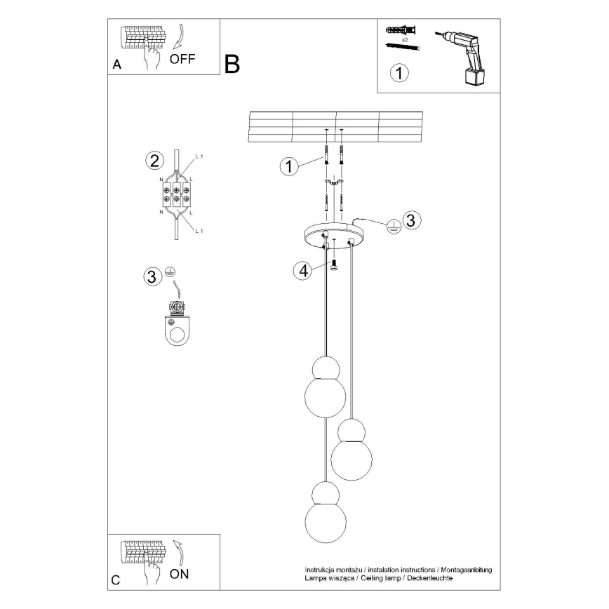 Candeeiro suspenso PEKKA 3xG9/8W/230V branco