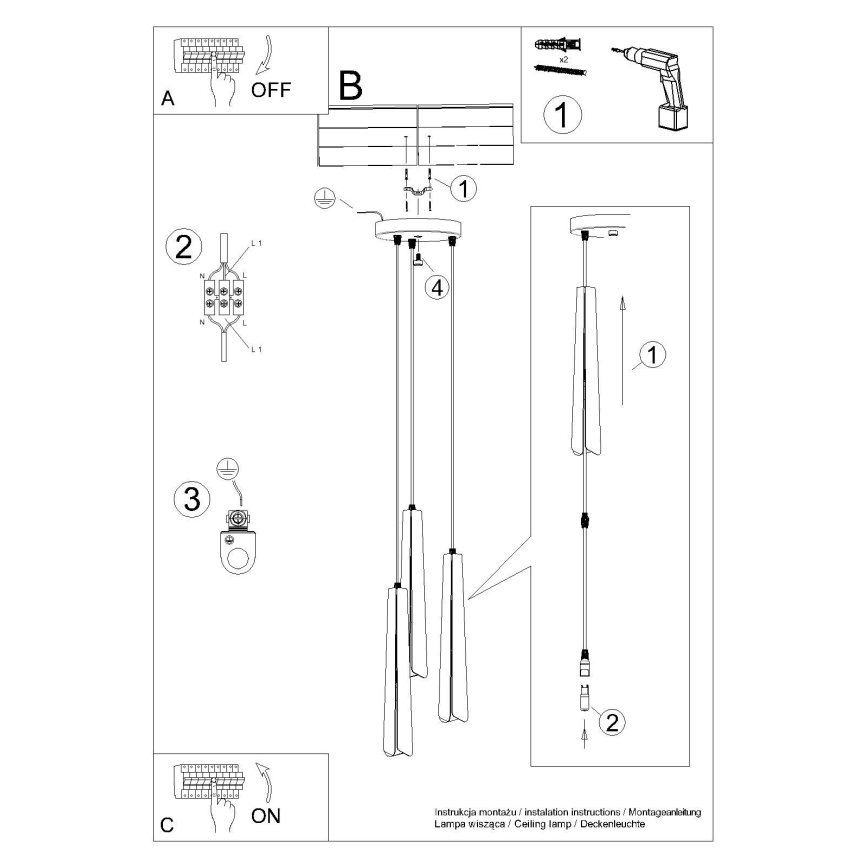 Candeeiro suspenso PRYSM 3xG9/8W/230V preto
