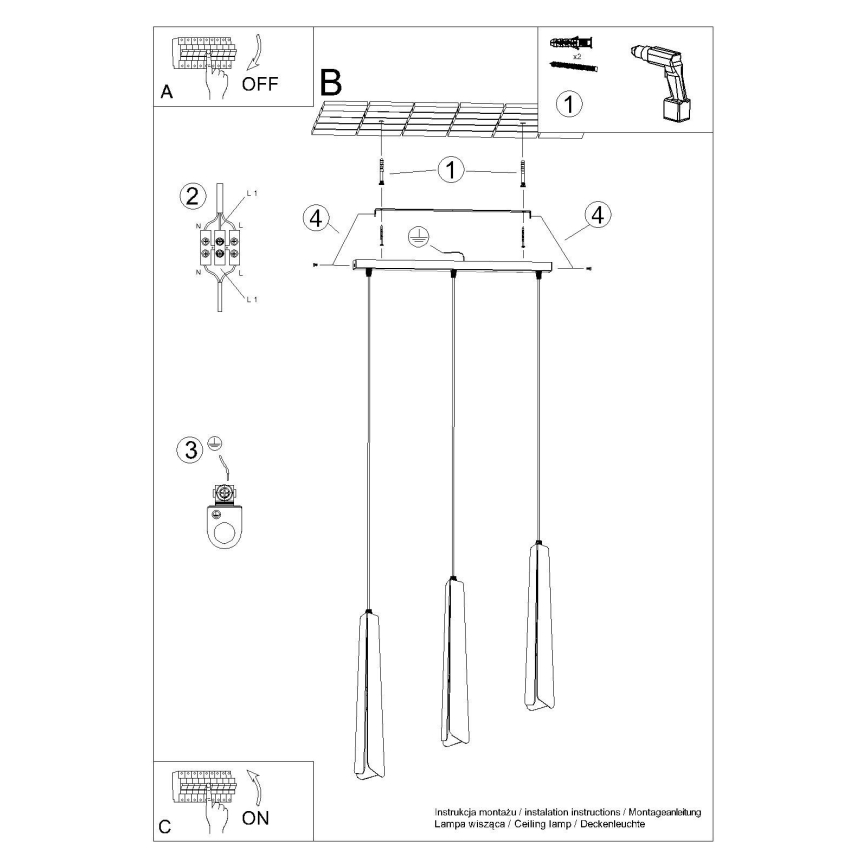 Candeeiro suspenso PRYSM 3xG9/8W/230V preto