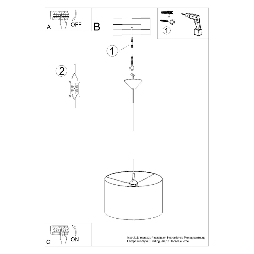 Candeeiro suspenso NOVA 1xE27/15W/230V diâmetro 40 cm branco