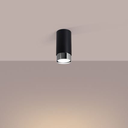 Foco NERO 1xGU10/10W/230V 12,5 cm preto/cromado brilhante