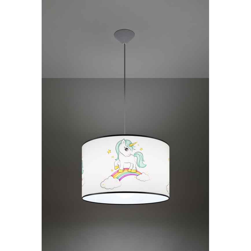 Candeeiro suspenso de criança UNICORN 1xE27/15W/230V diâmetro 40 cm unicórnio