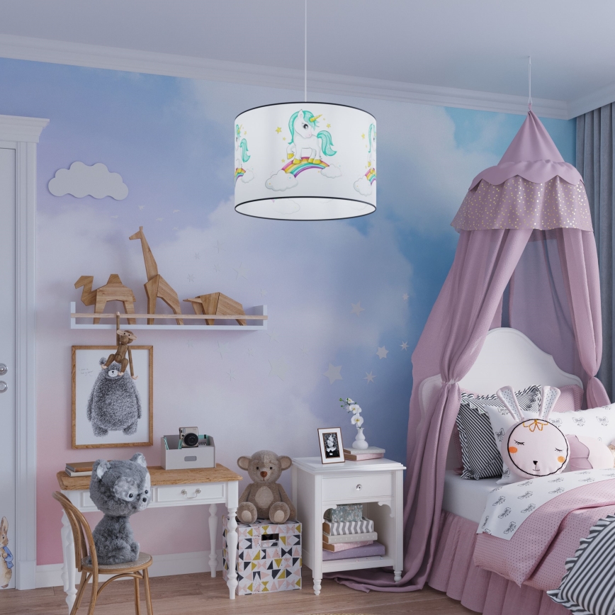 Candeeiro suspenso de criança UNICORN 1xE27/15W/230V diâmetro 40 cm unicórnio