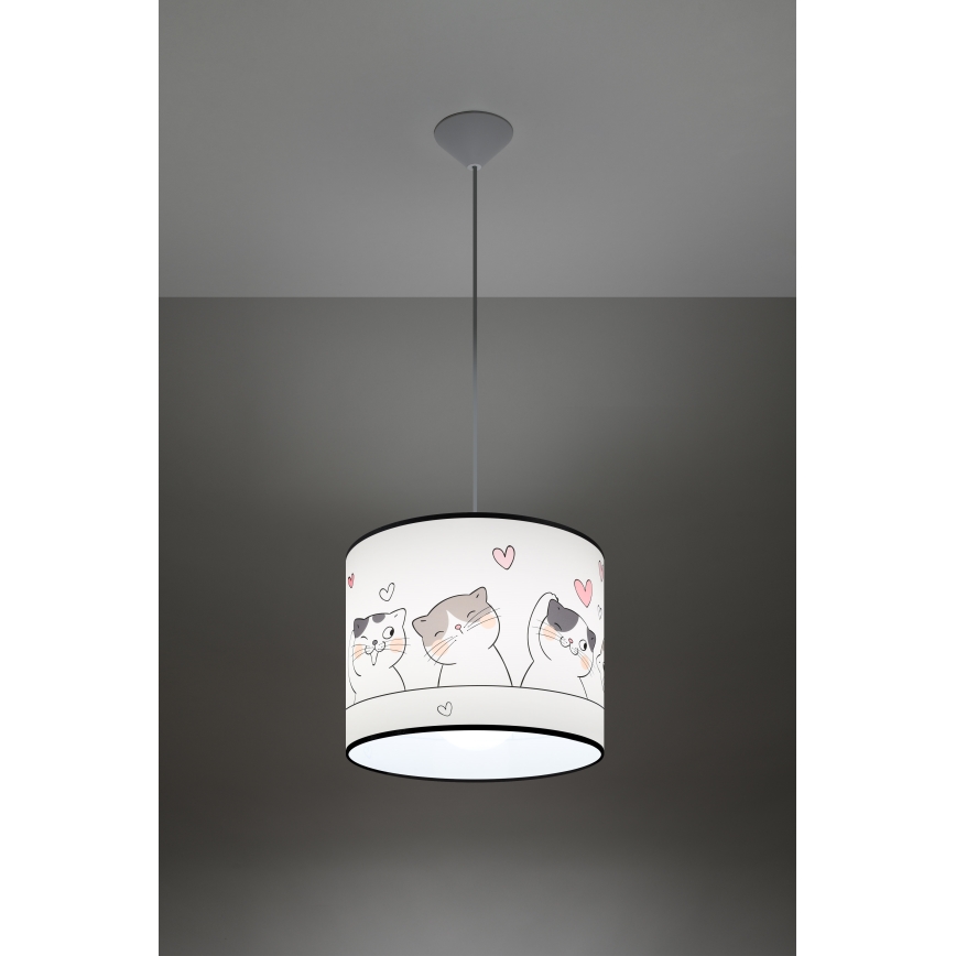 Candeeiro suspenso de criança CAT 1xE27/15W/230V diâmetro 30 cm gato