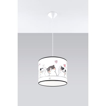 Candeeiro suspenso de criança CAT 1xE27/15W/230V diâmetro 30 cm gato