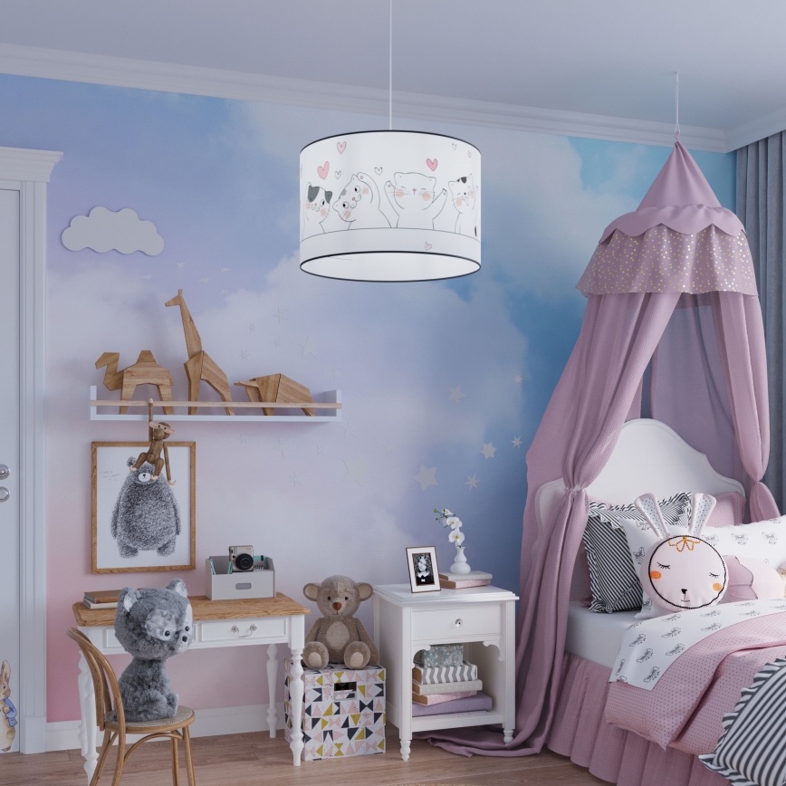 Candeeiro suspenso de criança CAT 1xE27/15W/230V diâmetro 40 cm gato
