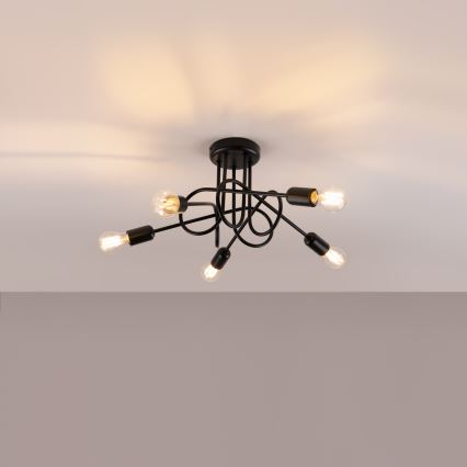 Candeeiro integrado LOOP 5xE27/15W/230V preto