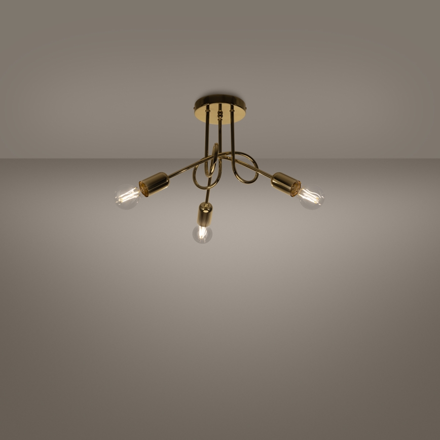 Candeeiro integrado LOOP 3xE27/15W/230V dourado