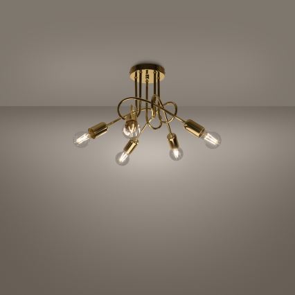 Candeeiro integrado LOOP 5xE27/15W/230V dourado