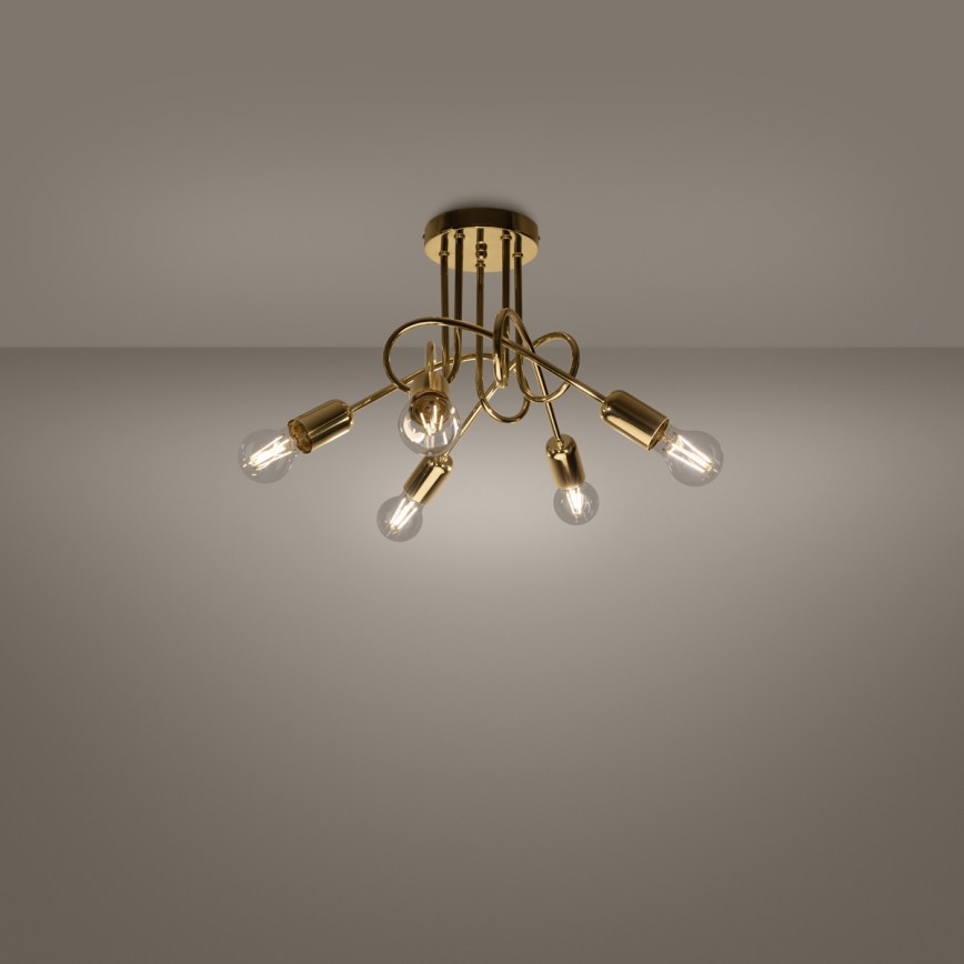 Candeeiro integrado LOOP 5xE27/15W/230V dourado
