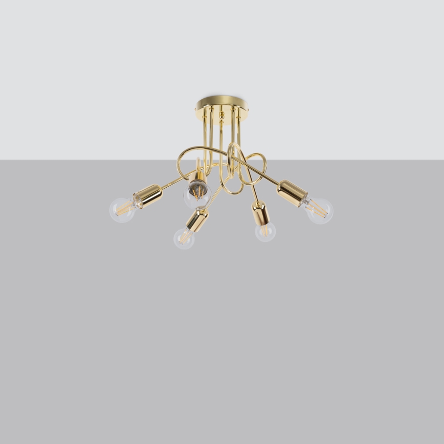 Candeeiro integrado LOOP 5xE27/15W/230V dourado