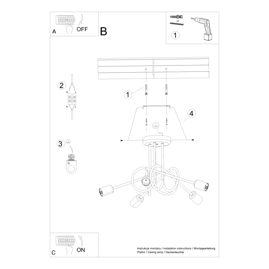 Candeeiro integrado LOOP 5xE27/15W/230V dourado