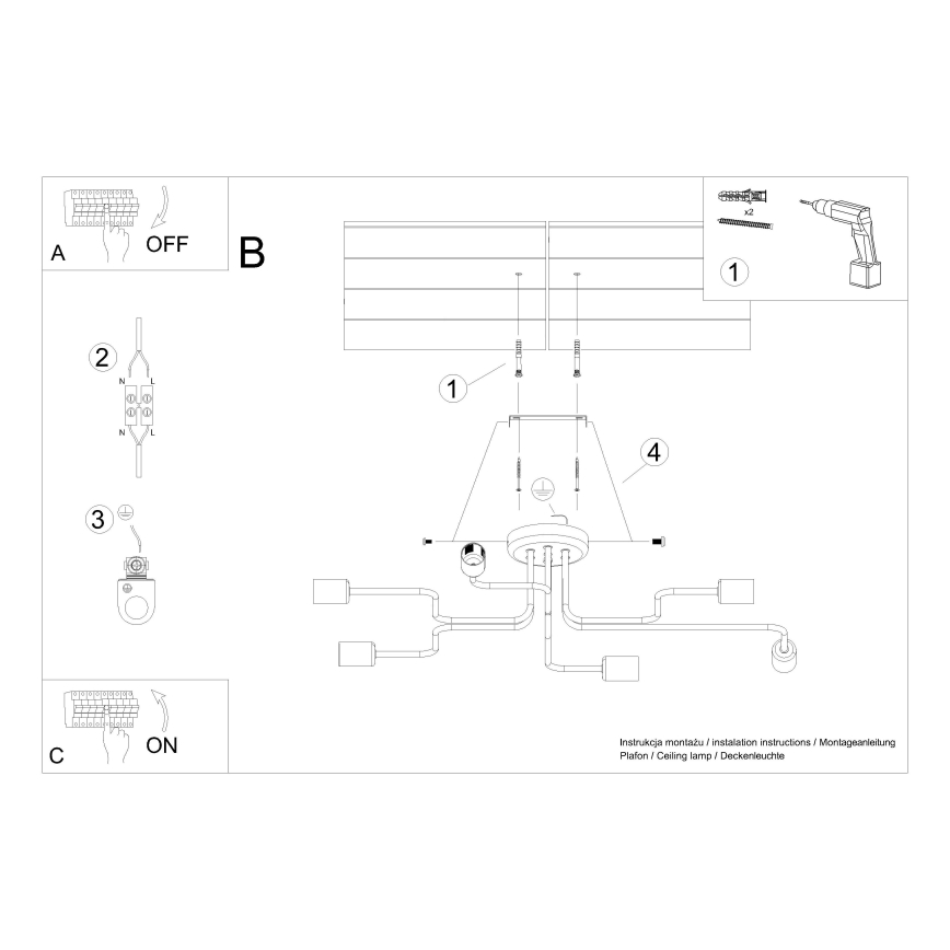 Candeeiro integrado VECTOR 6xE27/15W/230V preto