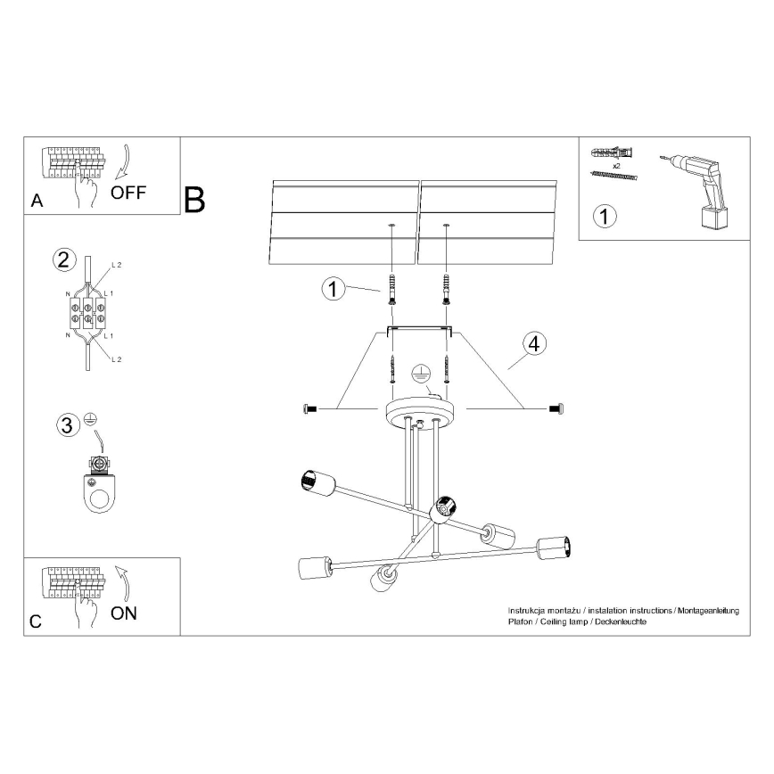 Candeeiro suspenso NORAH 6xE27/15W/230V preto