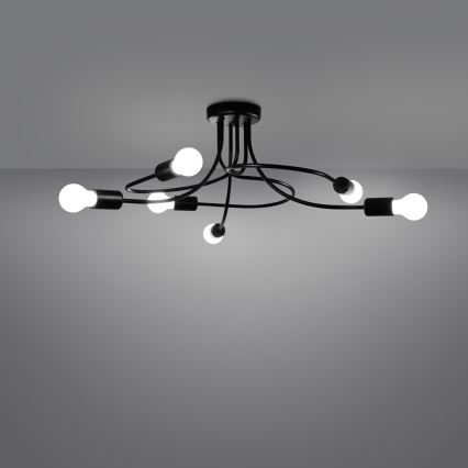 Candeeiro suspenso LEVAR 6xE27/15W/230V preto