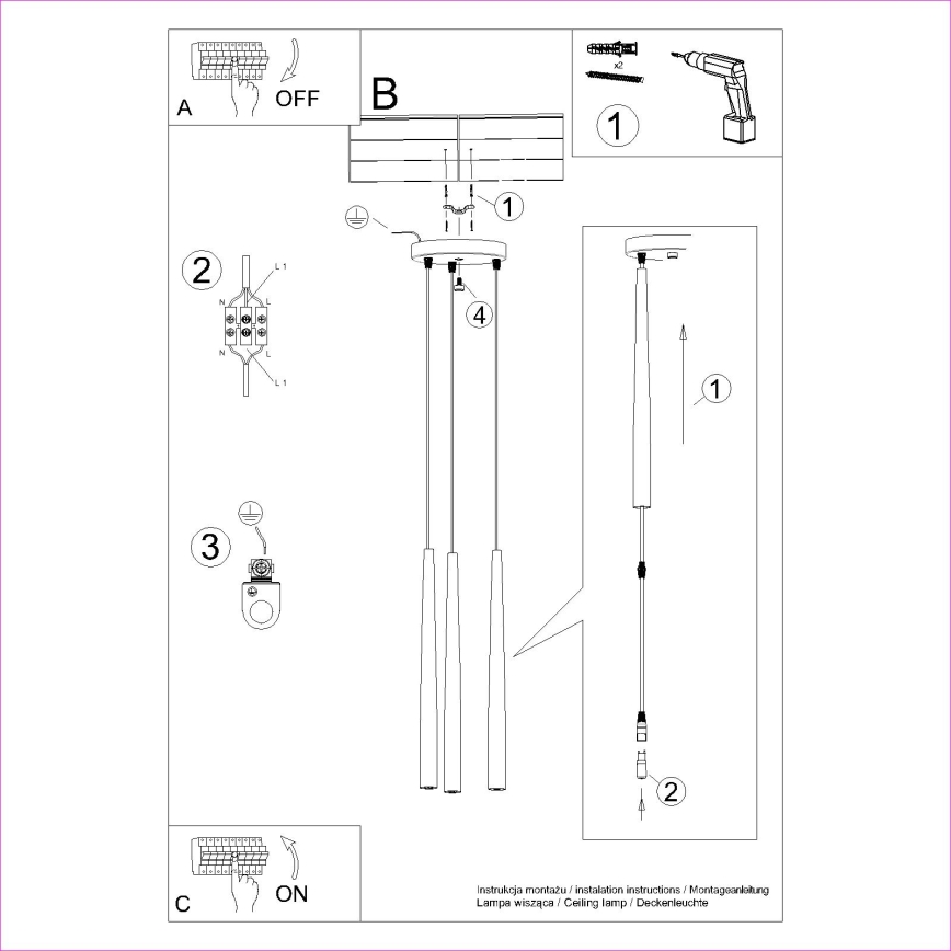 Candeeiro suspenso BLISS 3xG9/8W/230V preto