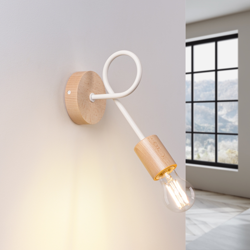 Candeeiro de parede EMBER 1xE27/15W/230V branco/bege/faia