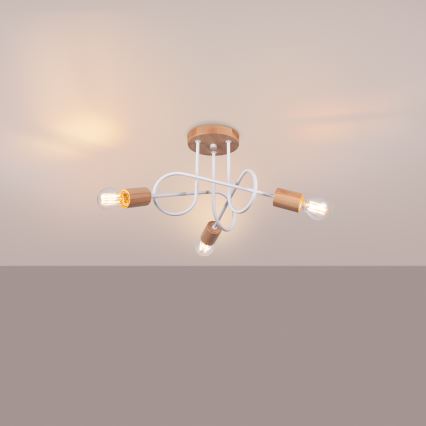 Candeeiro integrado EMBER 3xE27/15W/230V branco/bege/faia